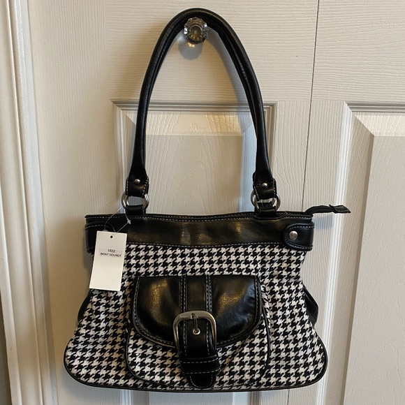 NWT Black and White Houndstooth Tote Shoulder Bag - Picture 1 of 9